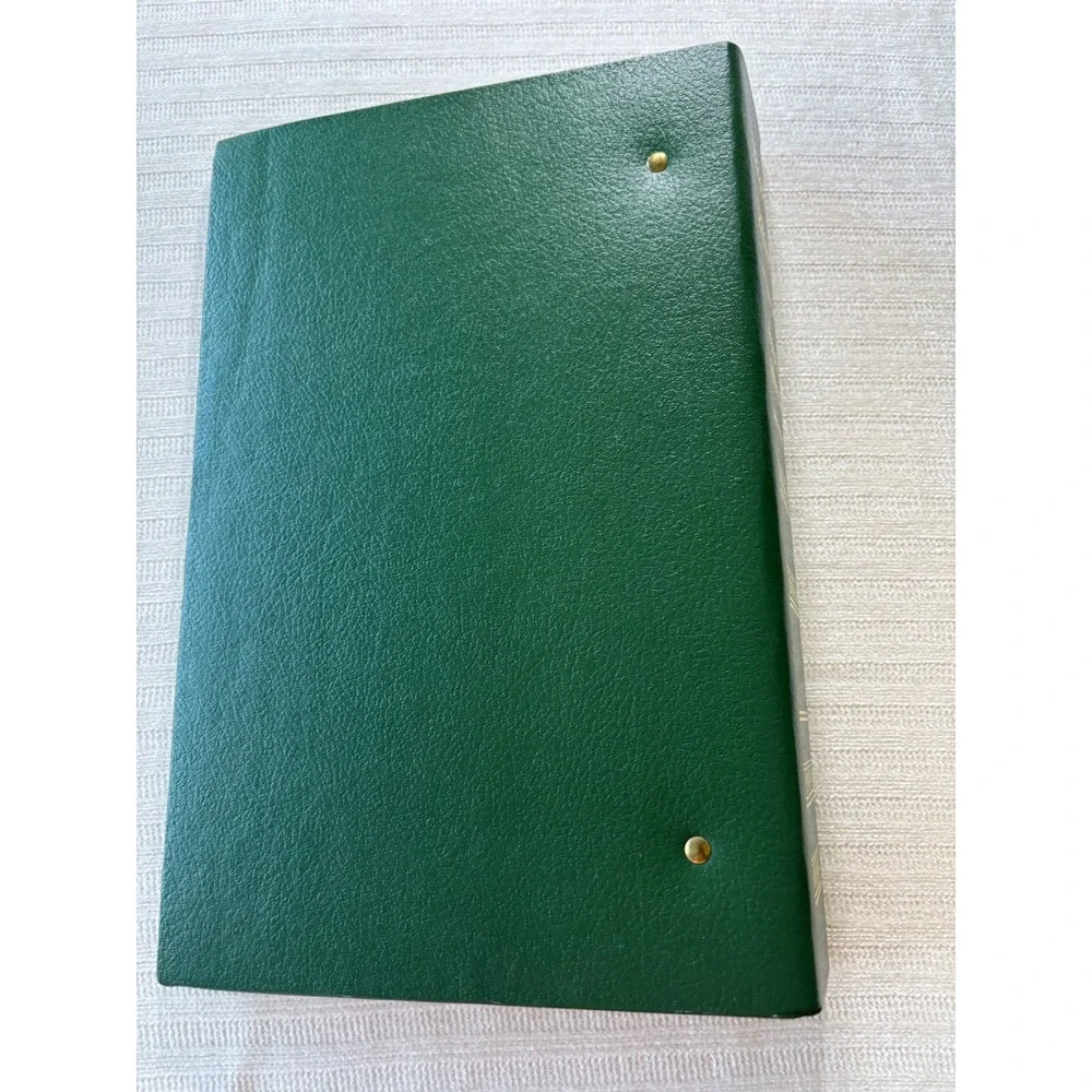 Vintage Green Faux Leather 3 Ring Binder Photo Album Gold Trim 4x6 Sleeves